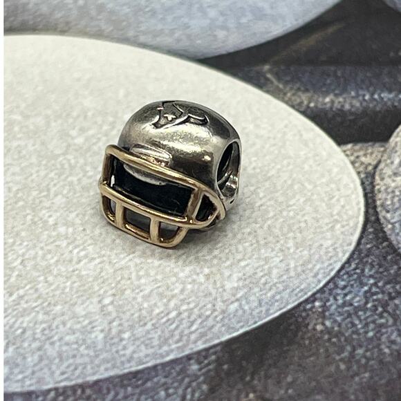 Pandora Houston Texans Football Helmet Charm Sterling 14k - Picture 1 of 4